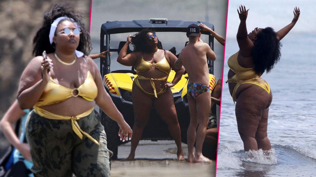 Lizzo Shows Off Curves In Gold Bikini During Beach Day Photos