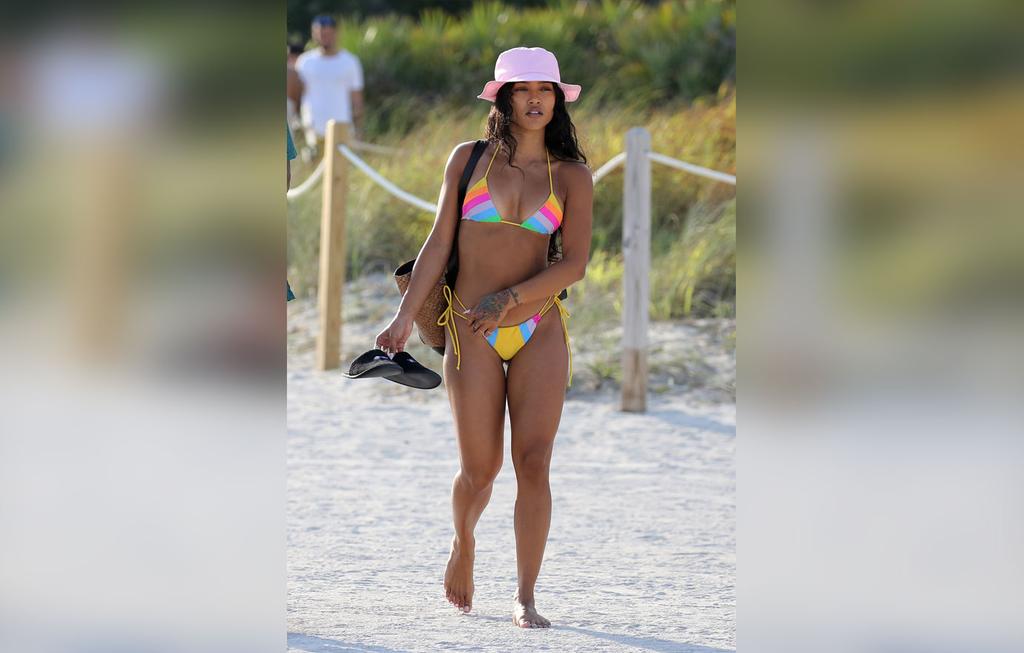 Karrueche Tran Flaunts Body In Rainbow Colored Bikini