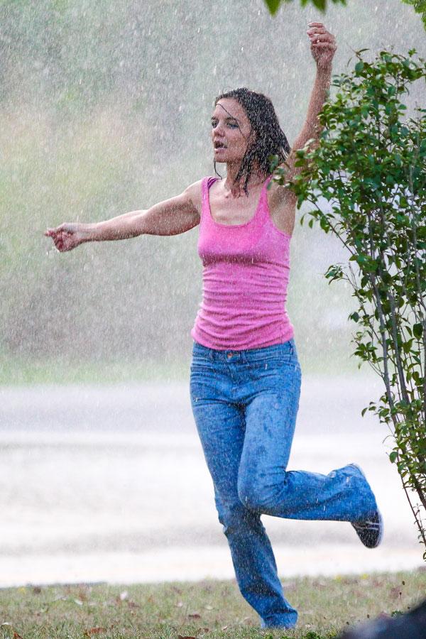 Lettin Loose Katie Holmes Dances In The Rain On Set Of New Film All We Had Wet N Wild Pics