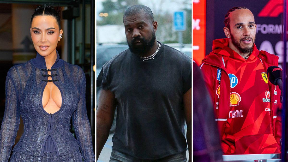 Split photos of Kanye West, Lewis Hamilton and Kim Kardashian