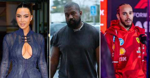 Split photos of Kanye West, Lewis Hamilton and Kim Kardashian