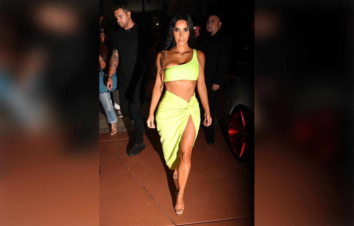 Kim Kardashian wardrobe malfunction neon dress Miami