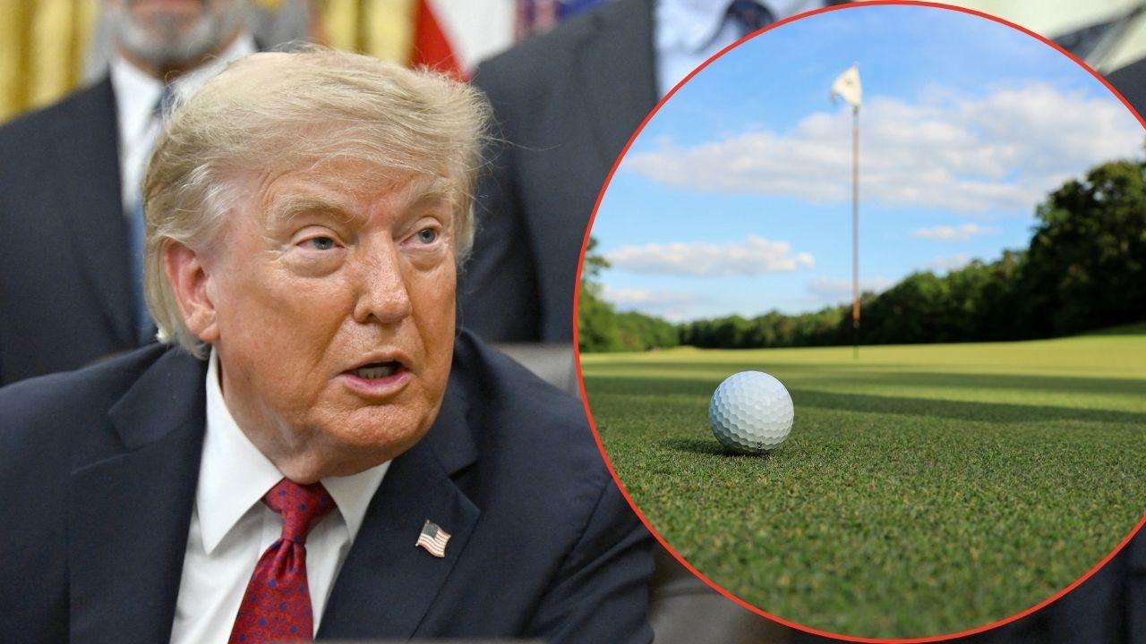 Split image of Donald Trump and golf course