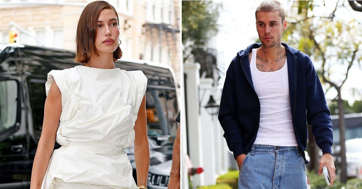 Split photo of Hailey Bieber, Justin Bieber