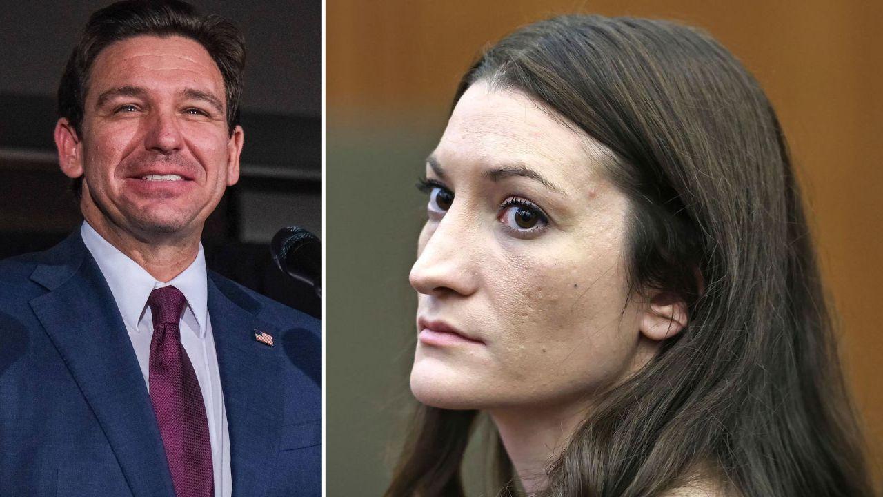 split image of Ron DeSantis and Lindsay Clancy