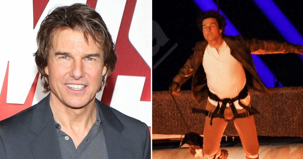 Composite photo Tom Cruise Paris Olympics Stunt