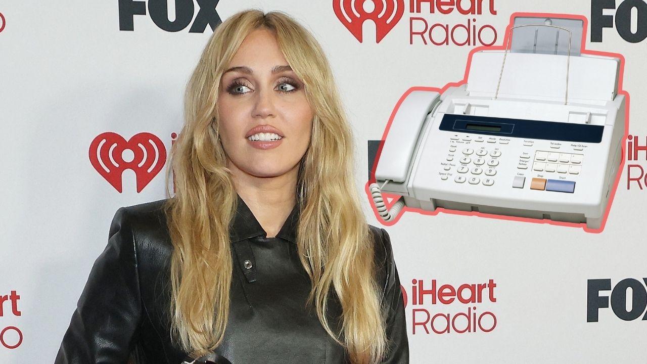 Photo of Miley Cyrus and a fax machine