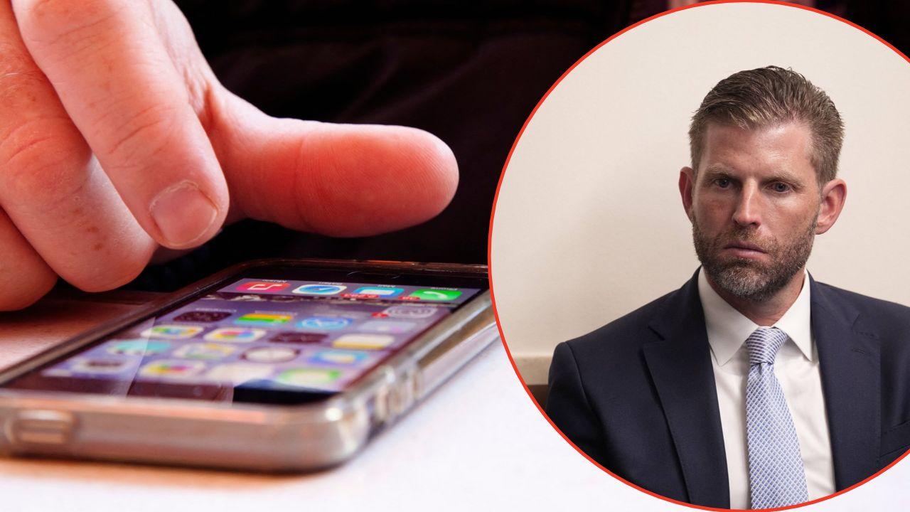 A photo of a phone alongside a photo of Eric Trump