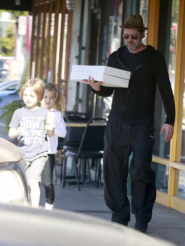 Brad Pitt Photos -- Actor Sports Black Eye Taking Out Twins Vivienne and Knox