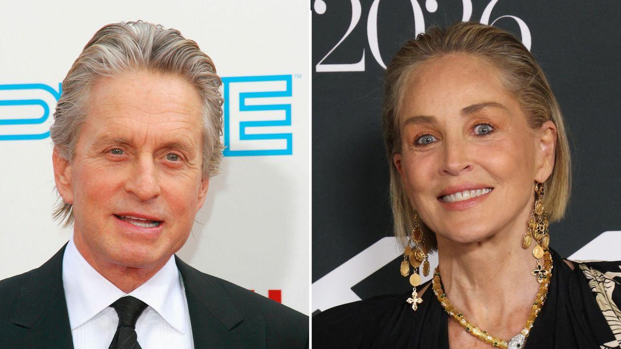 A photo of Michael Douglas alongside a photo of Sharon Stone