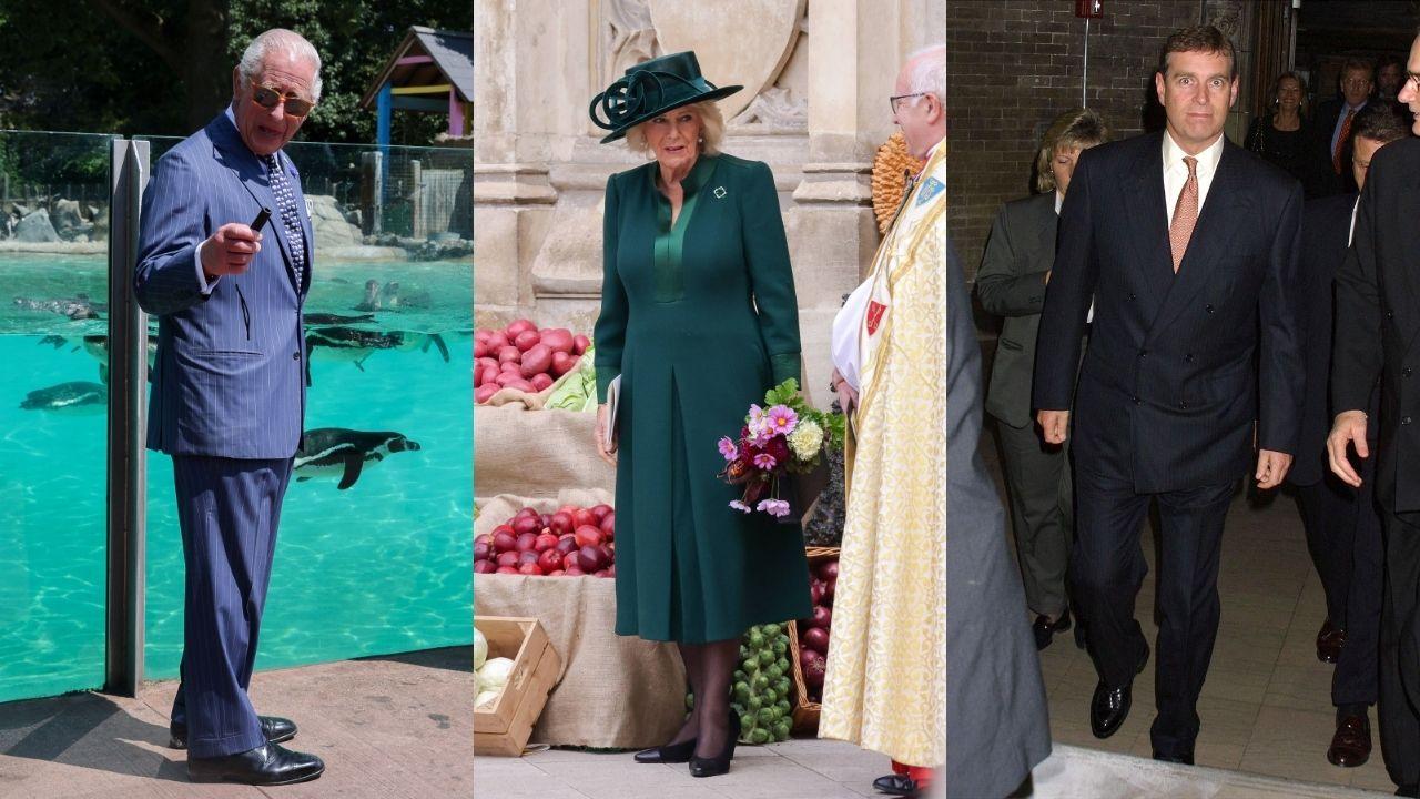 Split photos of King Charles, Queen Camilla and Andrew Windsor