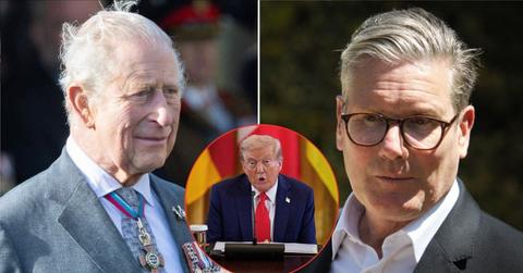 Photos of King Charles, Sir Keir Starmer and Donald Trump