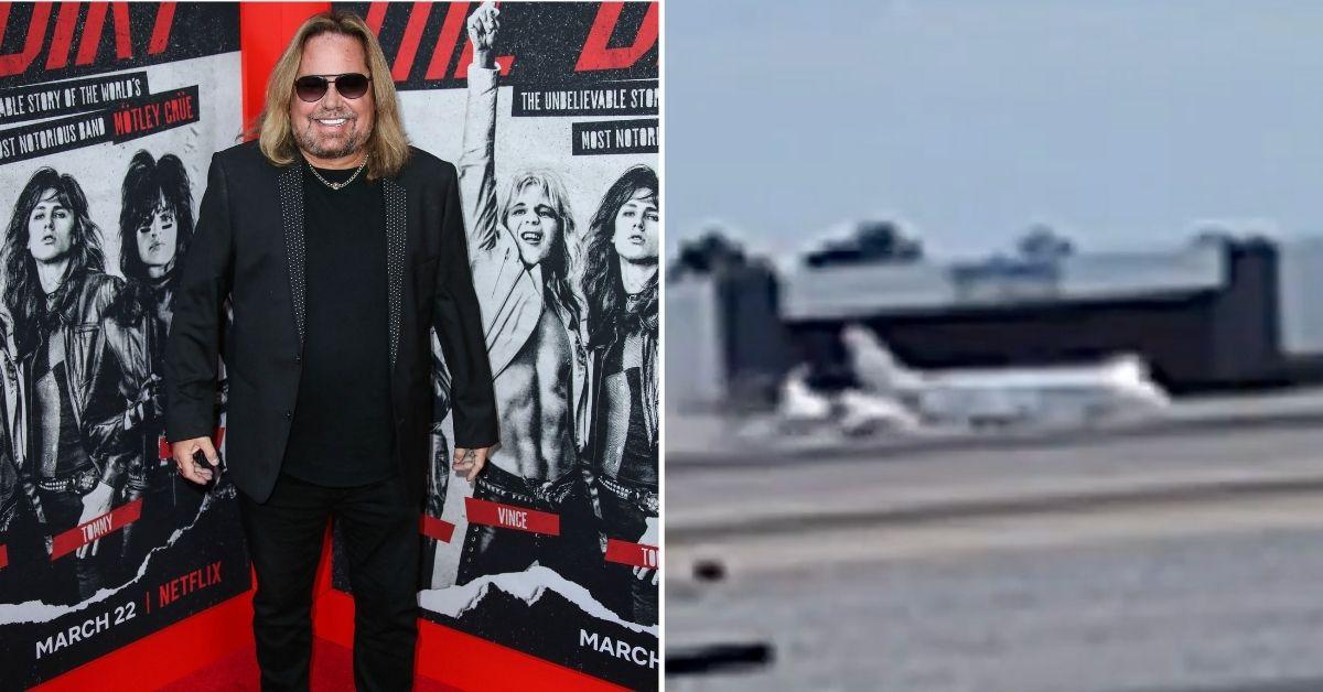 Split photo of Vince Neil, Plane crash