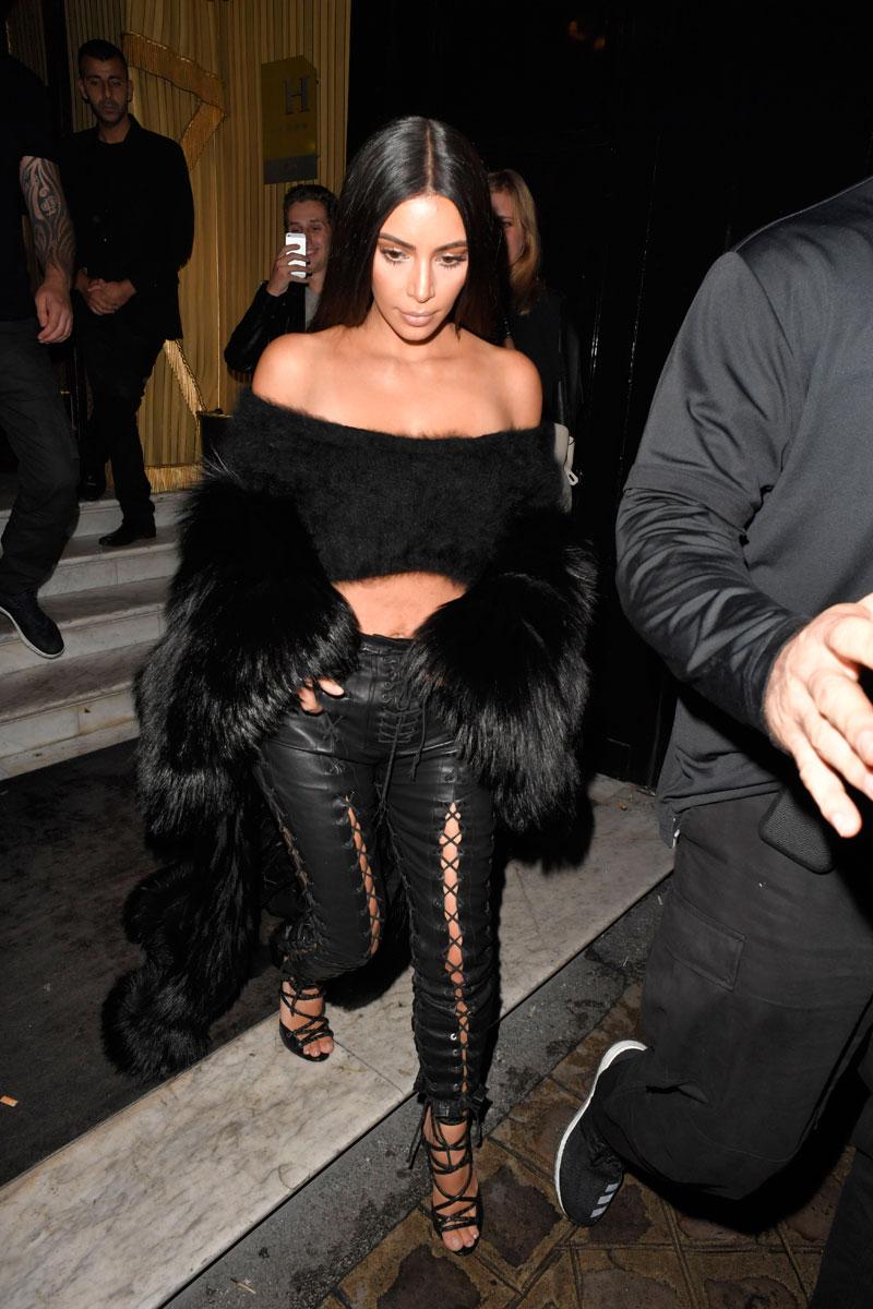 kim kardashian weight fashion style leather string pants tight