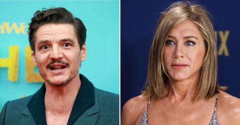 Split photo of Pedro Pascal, Jennifer Aniston
