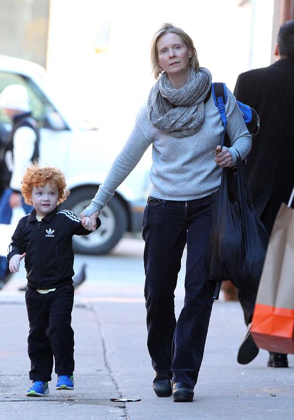 Cynthia Nixon Walks Son Home