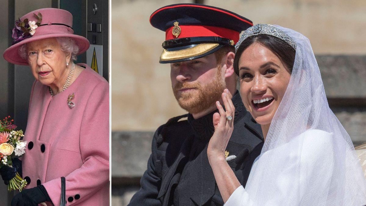 photo of Queen Elizabeth II, Prince Harry and Meghan Markle