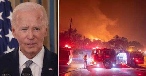 Composite photo of Joe Biden, Eaton Fire