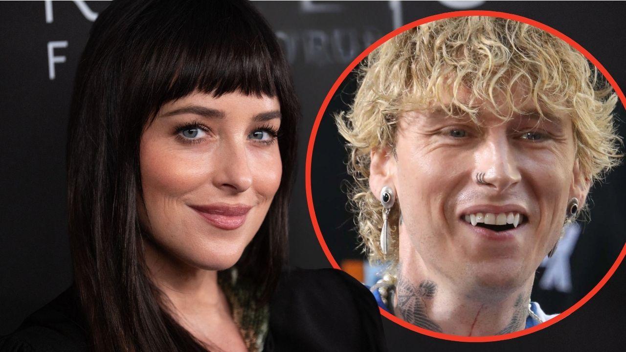 Split photos of Dakota Johnson and MGK