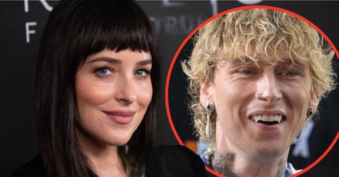 Split photos of Dakota Johnson and MGK
