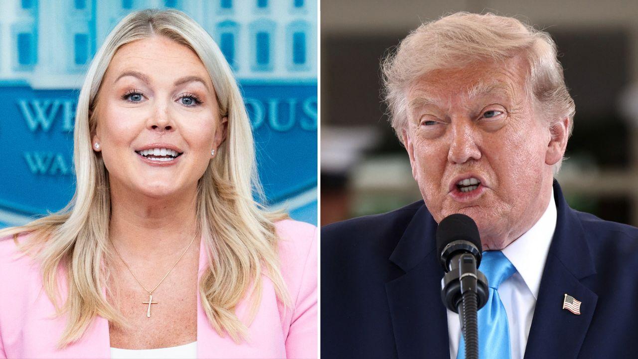split image of Karoline Leavitt and Donald Trump