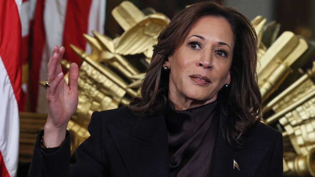 image of Kamala Harris praised Franklin D. Roosevelt, John F. Kennedy, Lyndon B. Johnson and Barack Obama, but never mentioned Joe Biden.