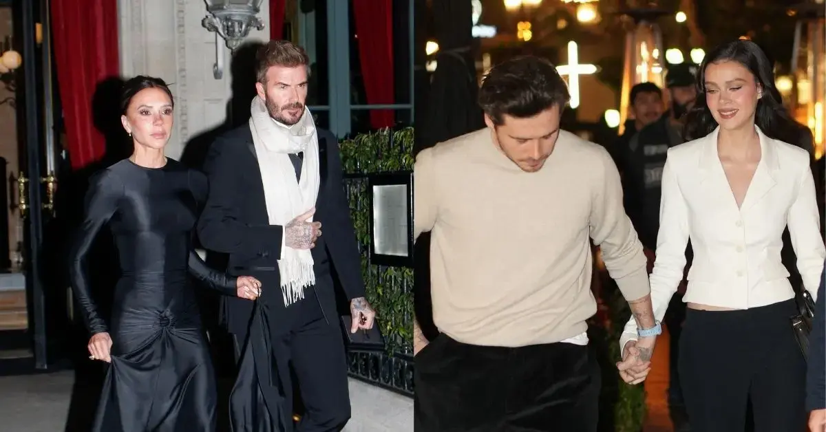 Split photos of Victoria, David, Brooklyn and Nicola Beckham