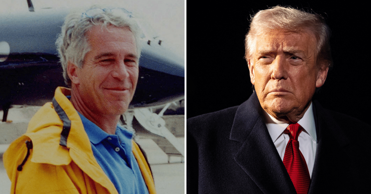 Split photo of Jeffrey Epstein, Donald Trump