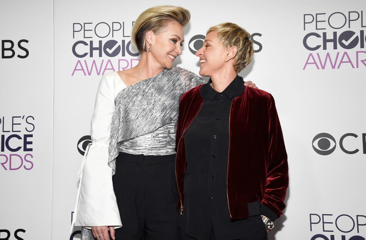 Portia DeRossi and Ellen Degeneres share a moment on the red carpet