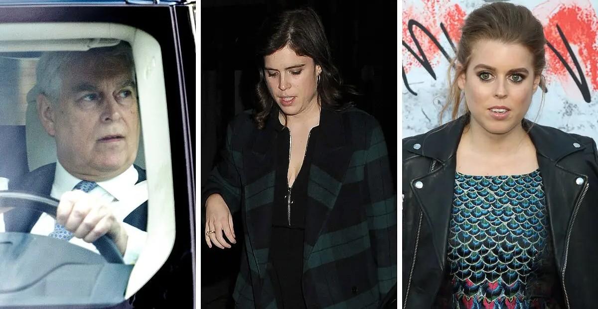 Split photos of Andrew Mountbatten Windsor, Princess Beatrice and Eugenie