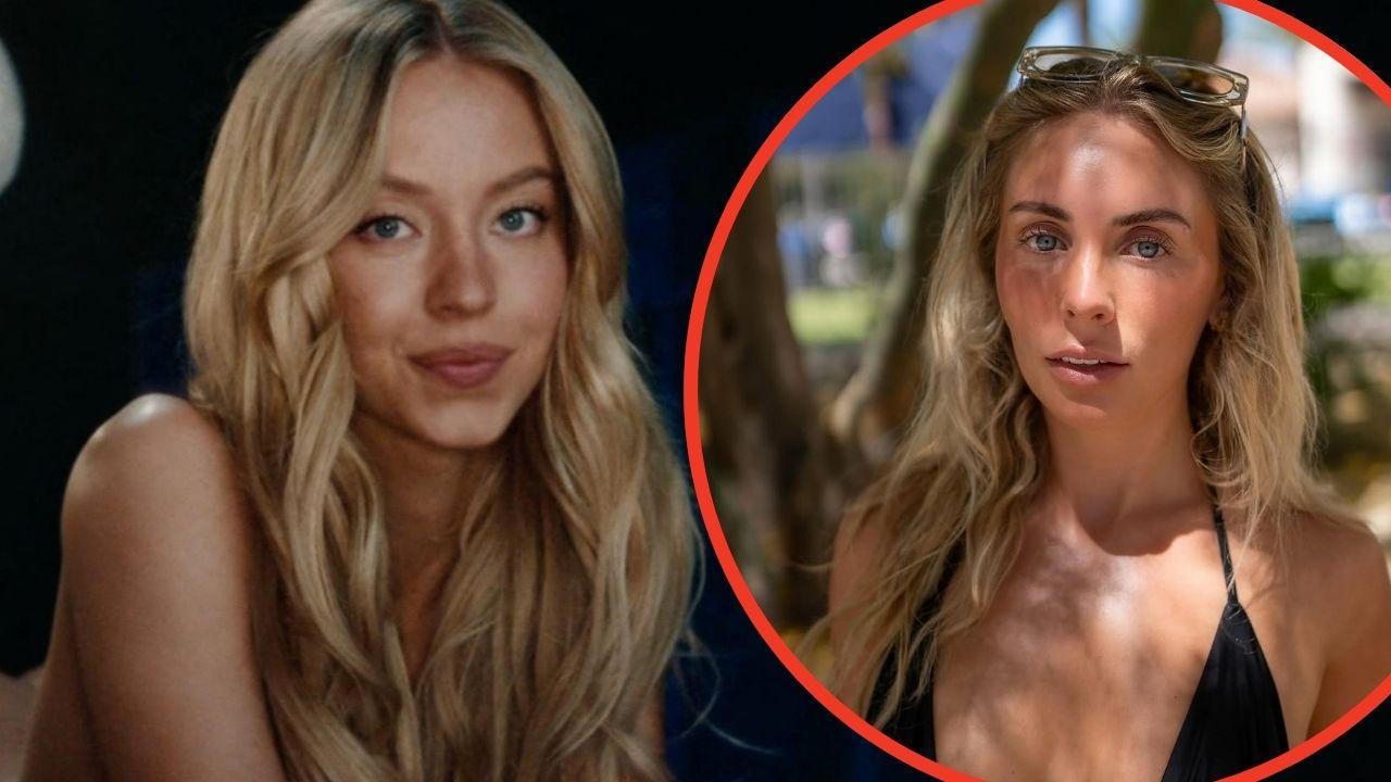 Split photo of Sydney Sweeney and Bonnie Blue