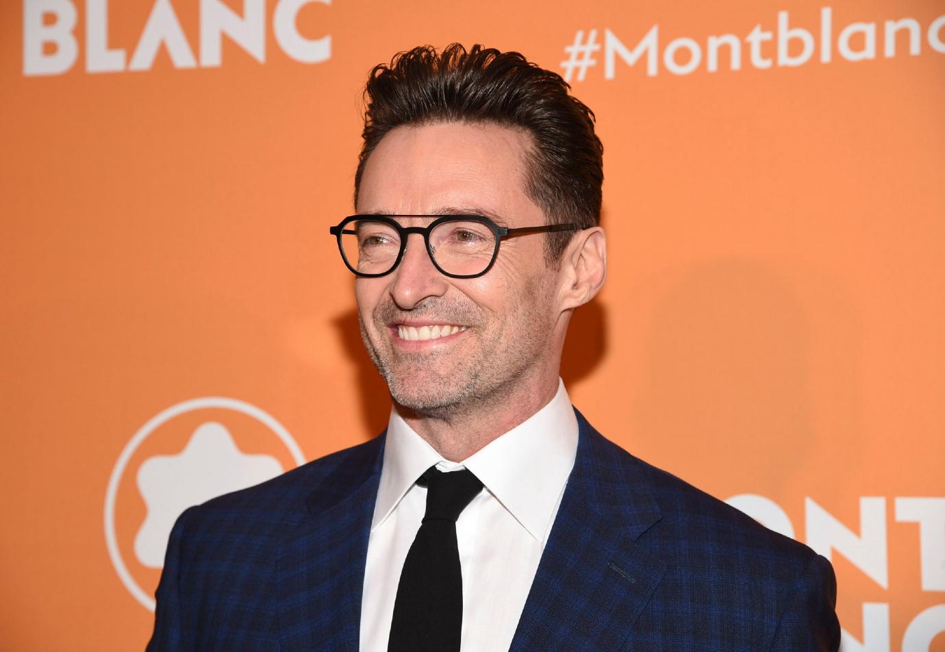 Hugh Jackman arrives at a Mont Blanc event in 2020