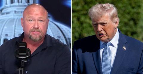 split image of Alex Jones and Donald Trump