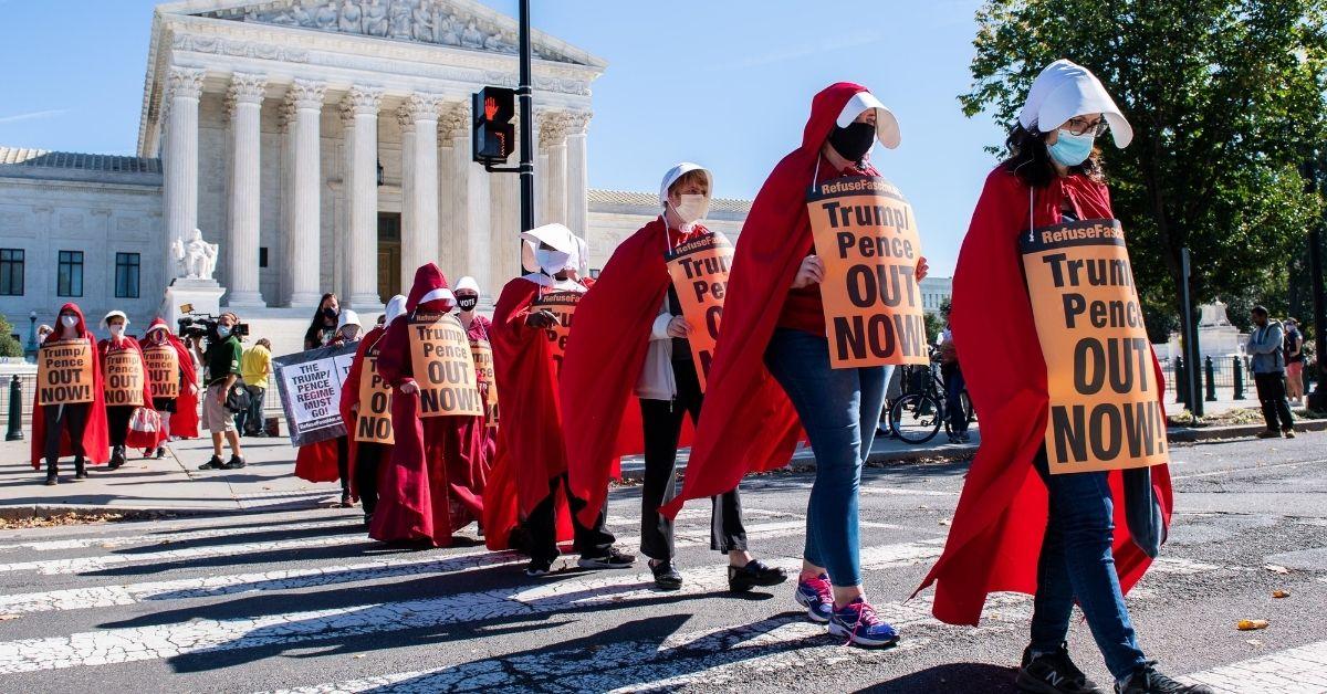 Protestors Gather Outside Home Of SCOTUS Justice Amy Coney Barrett