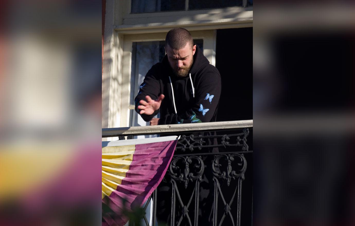 Justin Timberlake Wearing Sweats on a New Orleans Balcony