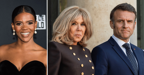 Split photo of Candace Owens, Brigitte and Emmanuel Macron