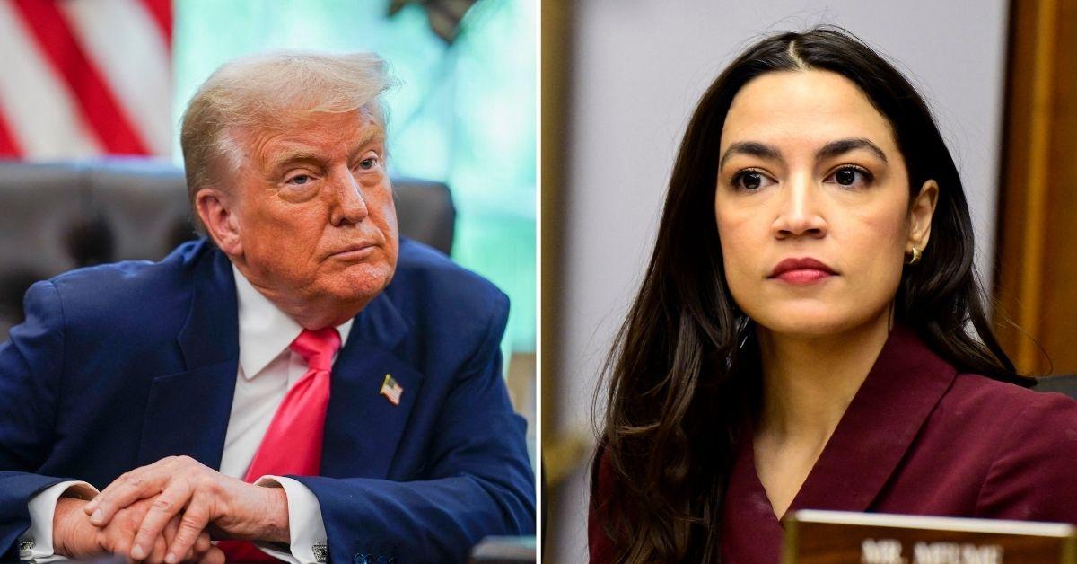 split photo of Donald Trump and Alexandria Ocasio-Cortez