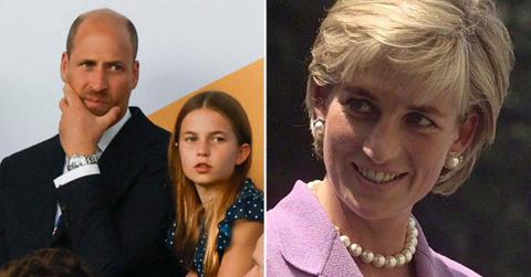 Split photo of Prince William, Princesses Diana and Charlotte