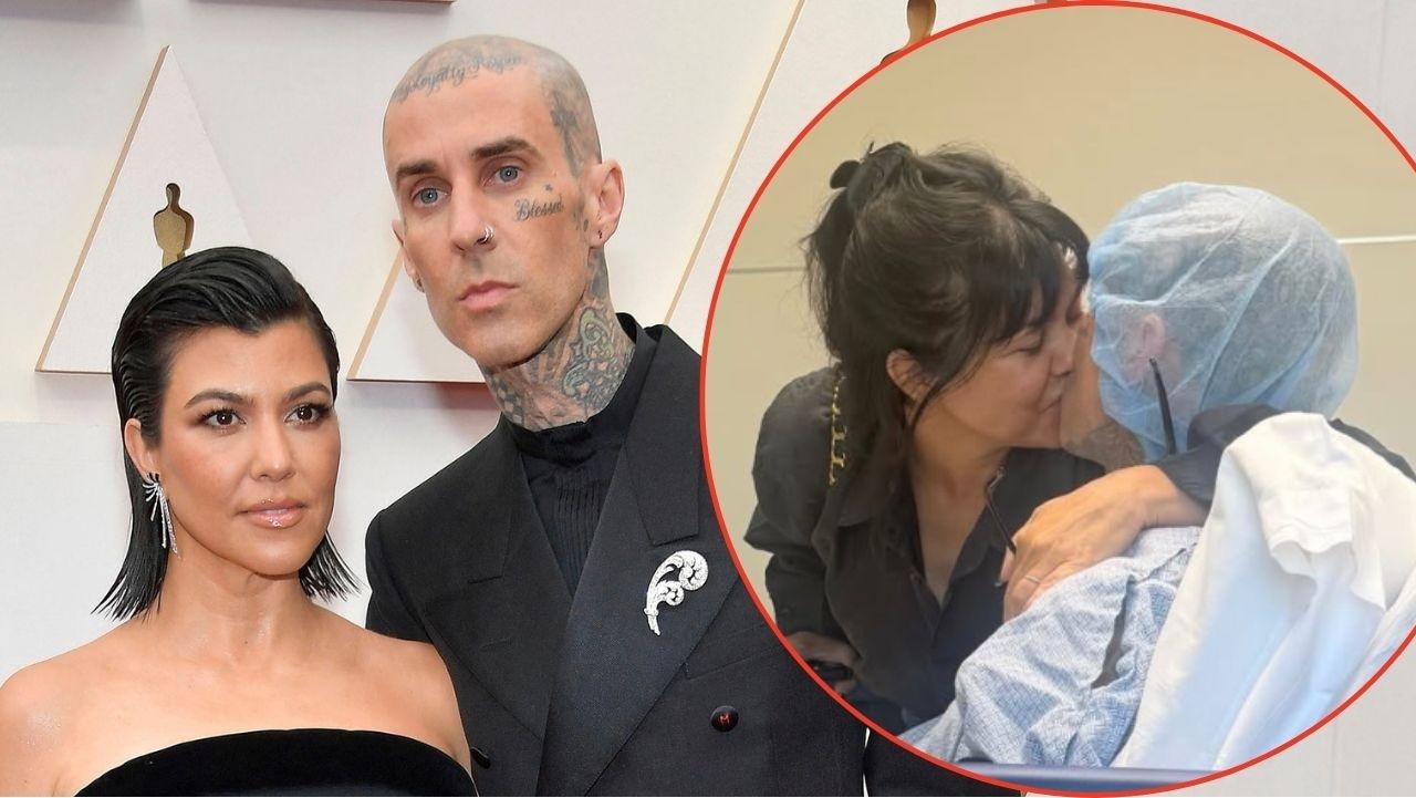 Split image of Kourtney Kardashian and Travis Barker