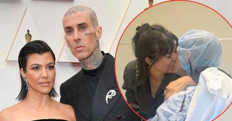 Split image of Kourtney Kardashian and Travis Barker