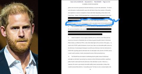 Split Ppoto of Prince Harry, redacted lawsuit