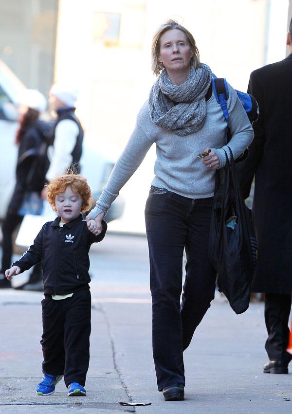 Cynthia Nixon Walks Son Home