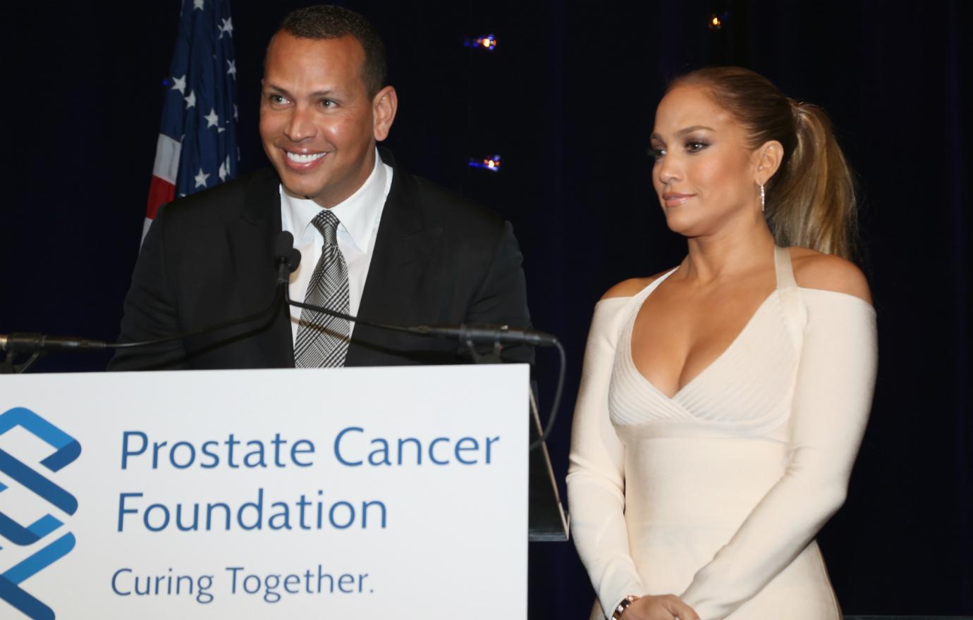 Alex Rodriguez and Jennifer Lopez attend Prostate Cancer Foundation Presents the 2017 New York Dinner on November 6, 2017 in New York City.