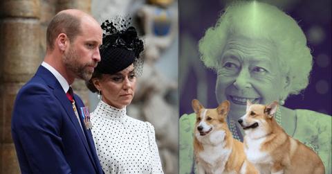 Photo of Corgis, Queen Elizabeth, Prince William and Kate Middleton