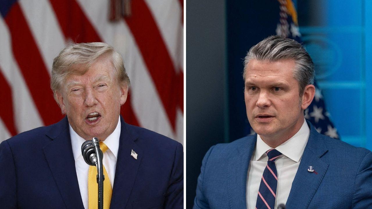Split image of Donald Trump and Pete Hegseth