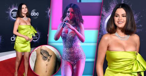 Selena Gomez: Thigh Tattoo & Neon Green Dress At 2019 AMAs