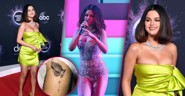 Selena Gomez: Thigh Tattoo & Neon Green Dress At 2019 AMAs
