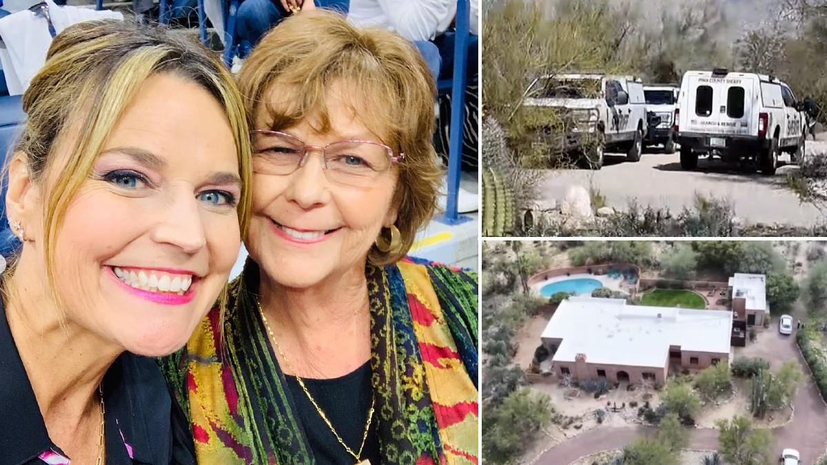 Composite photos of Savannah and Nancy Guthrie and Nancy Guthrie crime scene