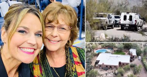 Composite photos of Savannah and Nancy Guthrie and Nancy Guthrie crime scene