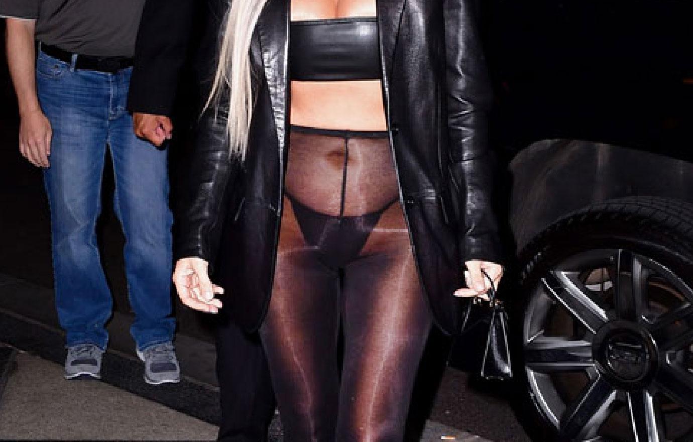 Kim Kardashian Shocks NY Fashionistas In See Through Leggings Leather Top  And Bikini Underwear